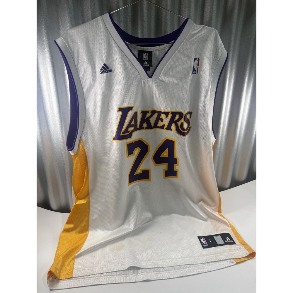 Adidas Basketball Jersey Mens L White Lakers Kobe Bryant 24 Swingman NBA